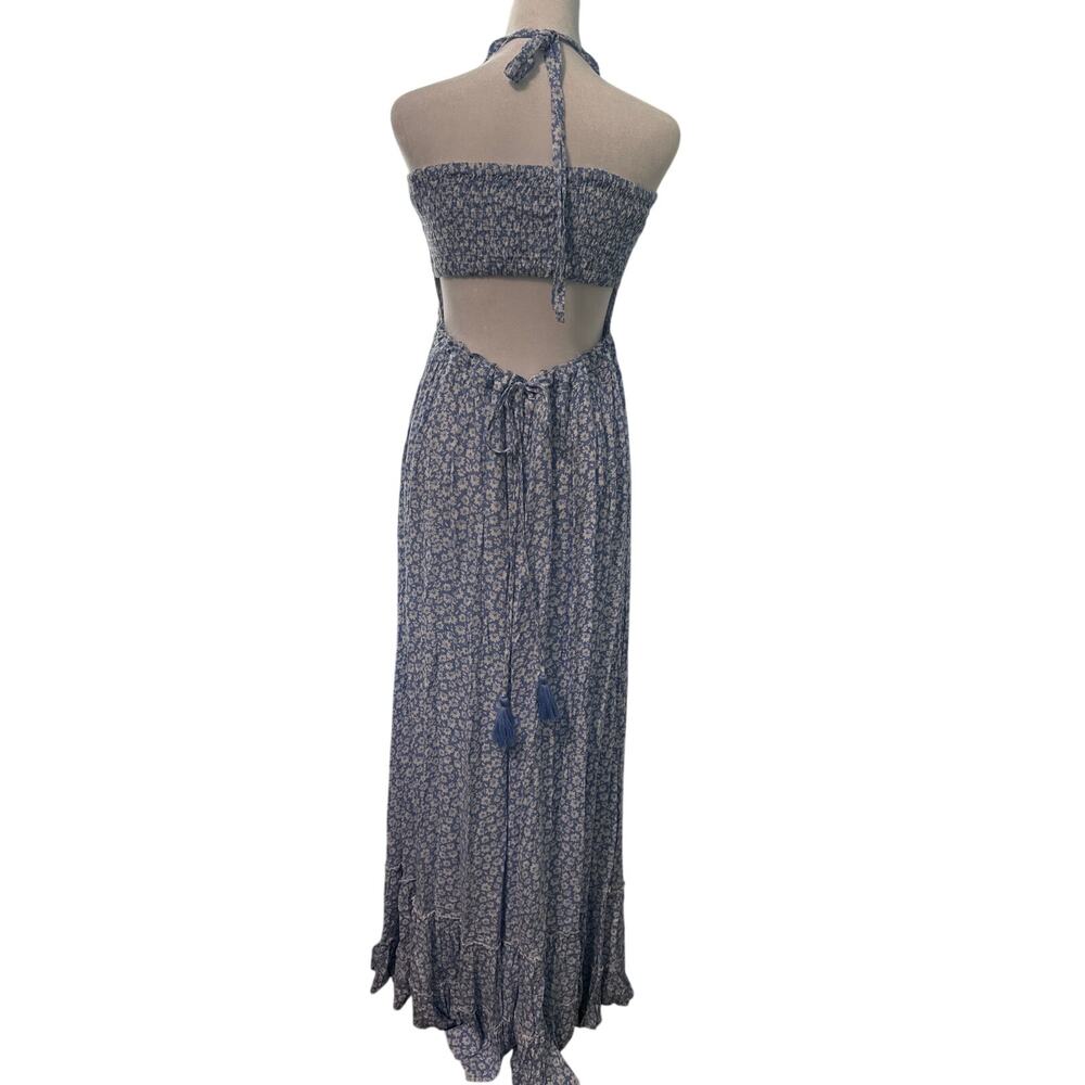NEW! Sweet Lovely by Jen Backless Floral Halter Sundress Maxi Blue White S - Picture 3 of 3